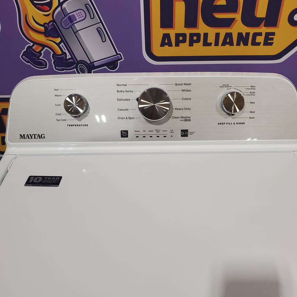 Pictures of Maytag 4.5 cu. ft. Capacity Top Load Washer with Power™ Agitator and Deep Fill MVW4505MW - Scratch & Dent (Minor) and Maytag 7.0 cu. ft. Capacity Top Load Electric Wrinkle Prevent Dryer 16088 - MED4500MW - Open Box - Neu Appliance Outlet - Discount Appliance Outlet in Austin, Tx