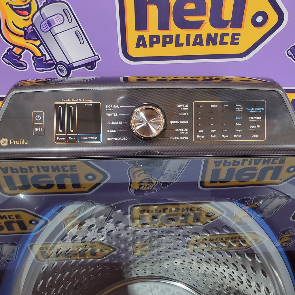 Pictures of GE Profile 5.4 cu. ft. Top Load Washing Machine with FlexDispense PTW700BPTDG - New in Box and GE Profile 7.4 cu. ft. Gas Dryer with Steam 16134 - PTD70EBPTDG - Open Box - Neu Appliance Outlet - Discount Appliance Outlet in Austin, Tx