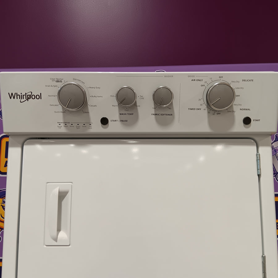 Whirlpool 28 in. Wide 3.5 cu. ft. Washer and 5.9 cu. ft. Electric Dryer Laundry Center with AutoDry Drying System 31132SD65 - WET4027HW - Scratch & Dent (Minor)