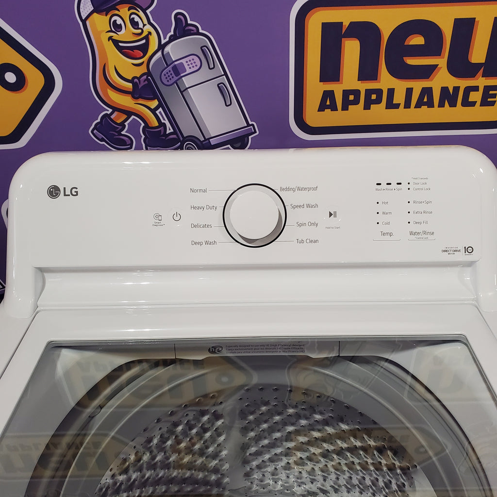 Pictures of LG White Top Load 4.1 Cu. Ft. Washer with TurboDrum Technology WT6105CW - Scratch & Dent (Minor) and LG 7.3 Cu. Ft. Electric Rear Control Ultra Large Capacity Dryer in White with Sensor Dry DLE6100W - Open Box - Neu Appliance Outlet - Discount Appliance Outlet in Austin, Tx