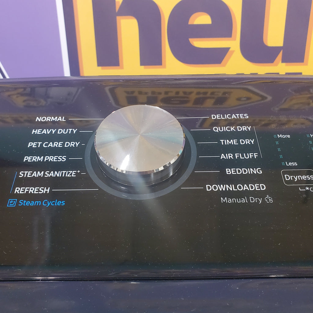 Pictures of Samsung Black Stainless Steel 5.0 Cu. Ft. Washer with SuperSpeed and Active WaterJet WA50R5400AV - Certified Refurbished and Samsung Brushed Navy Electric 7.4 Cu. Ft. Dryer with PetCare Dry and Steam Sanitize+ DVE54CG7150D - Scratch and Dent (Minor) - Neu Appliance Outlet - Discount Appliance Outlet in Austin, Tx