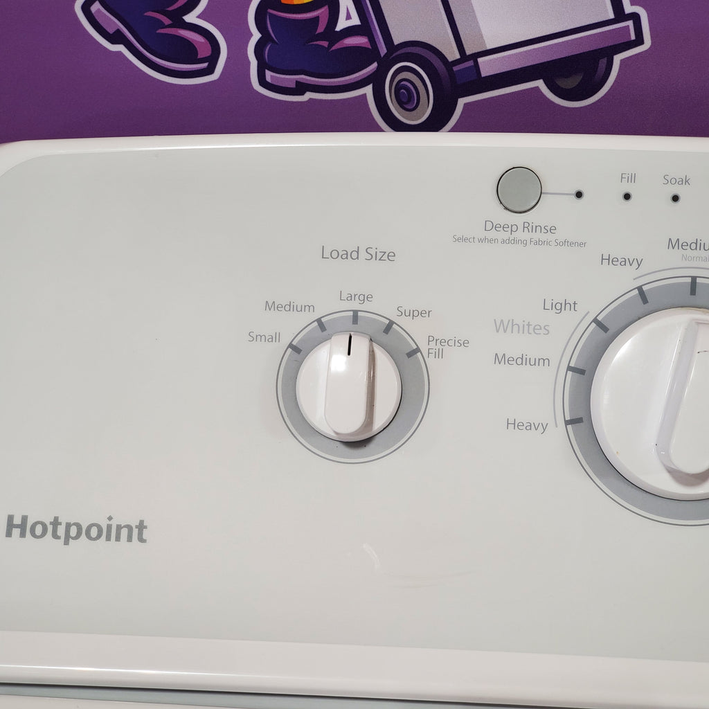 Hotpoint Top Load 3.8 Cu. Ft. Washer with Stainless Steel Basket and Heavy Duty Agitator HTW240ASKWS and Hotpoint Electric Vented 6.2 Cu. Ft. Dryer with Aluminized Alloy Drum HTX24EASKWS - Certified Refurbished