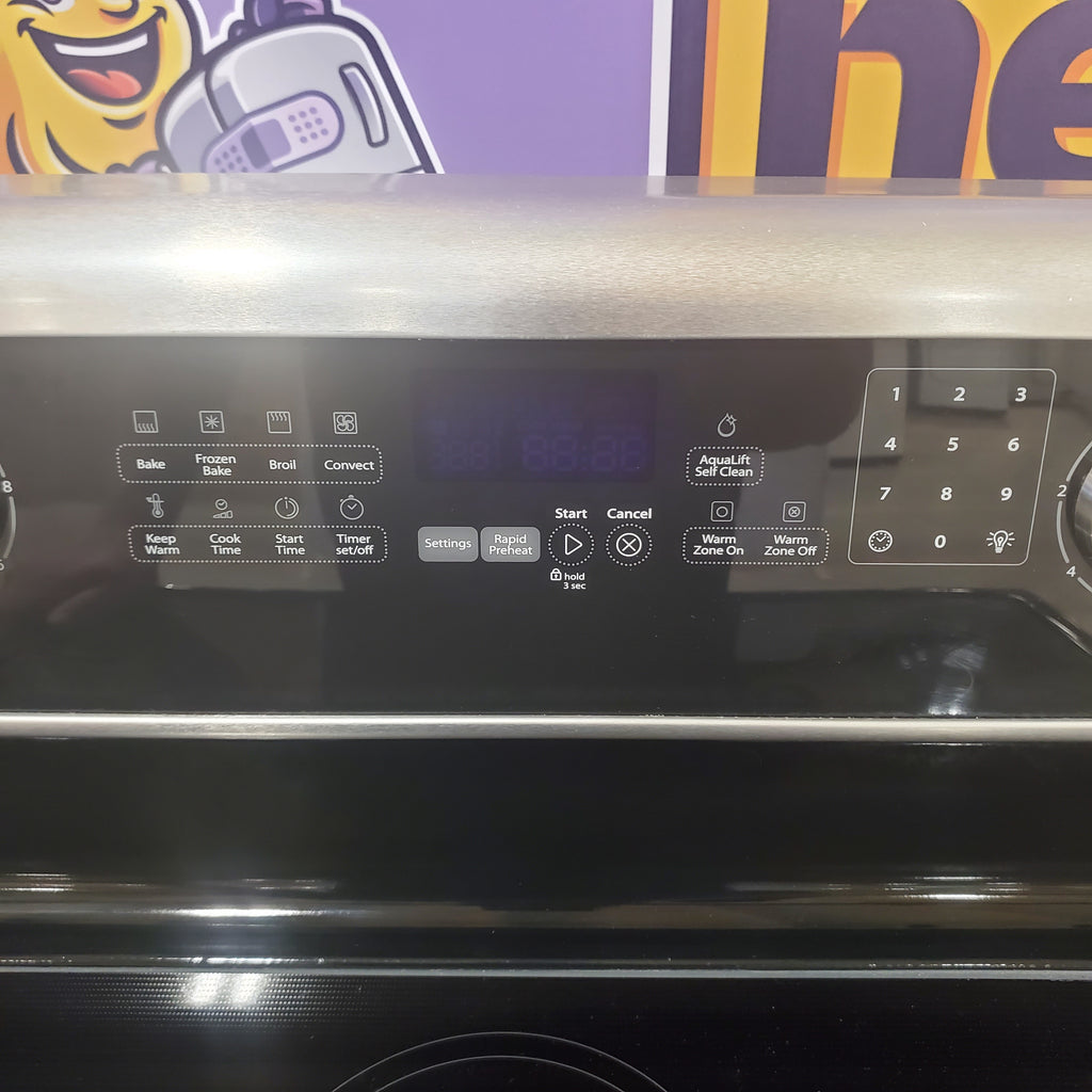 Pictures of Whirlpool Fingerprint Resistant Stainless Steel Glass Top 30 In. 5 Burner Electric 6.4 Cu. Ft. Freestanding Range with True Convection Cooking WFE770H0FZ - Certified Refurbished - Neu Appliance Outlet - Discount Appliance Outlet in Austin, Tx