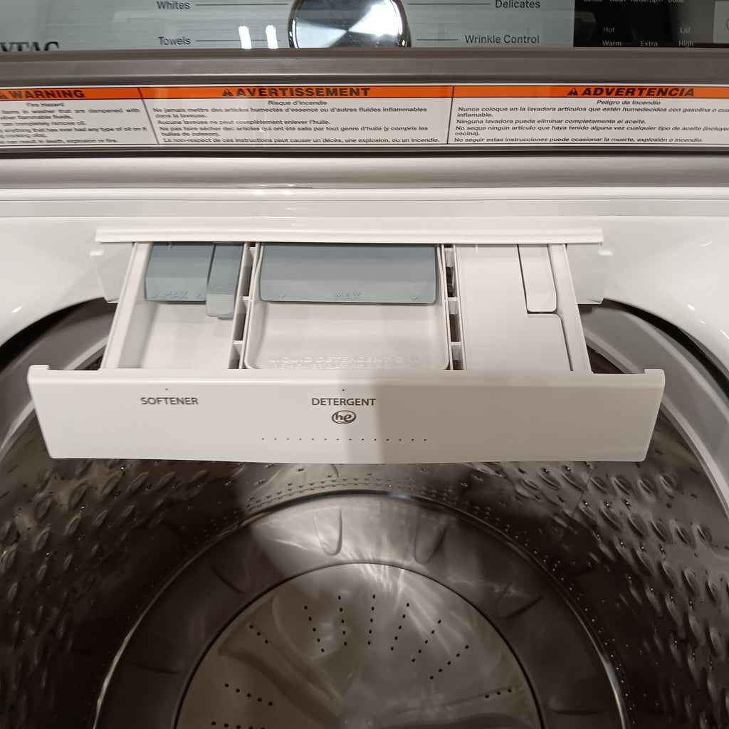 Pictures of Maytag Top Load 4.8 cu ft Washer with Deep Fill and Slow-Close Glass Lid MVW6200KW - Scratch & Dent (Minor) and Maytag 7.0 cu ft Electric Dryer with Moisture Sensing and Quick Dry Cycle 16170 - MED6200KW - Scratch & Dent (Minor) - Neu Appliance Outlet - Discount Appliance Outlet in Austin, Tx