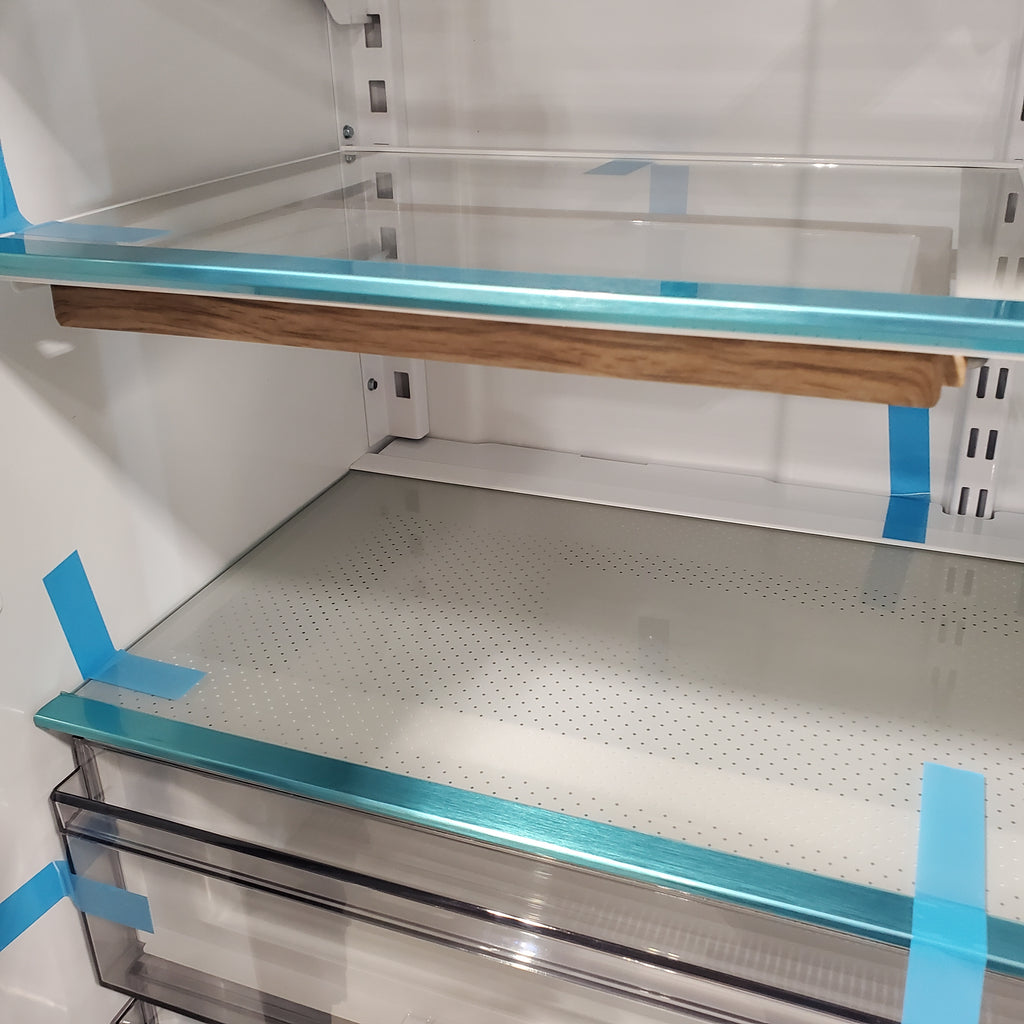 Pictures of KitchenAid Black Stainless 36 in. 20 cu. ft. Counter Depth French Door Refrigerator with Wood-Look Nesting Shelf and Full Width Pantry Drawer KRFC136RBS - Scratch & Dent (Minor) - Neu Appliance Outlet - Discount Appliance Outlet in Austin, Tx