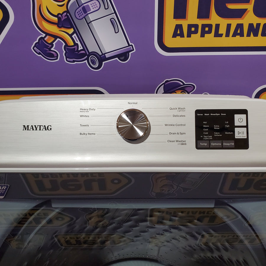 Maytag Top Load 4.8 cu ft Washer with Deep Fill and Slow-Close Glass Lid MVW6200KW - Scratch & Dent (Minor) and Maytag 7.0 cu. ft Top Load Gas Dryer with Moisture Sensing 16223 - MGD6200KW - Scratch and Dent (Moderate)