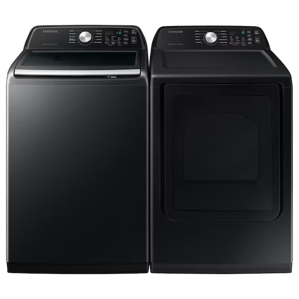 Samsung 4.7 cu. ft. Large Capacity Smart Top Load Washer with Active WaterJet in Brushed Black WA47CG3500AV - New in Box and Samsung Brushed Black 7.4 cu. ft. Smart Electric Dryer with Sensor Dry DVE47CG3500V - New in Box