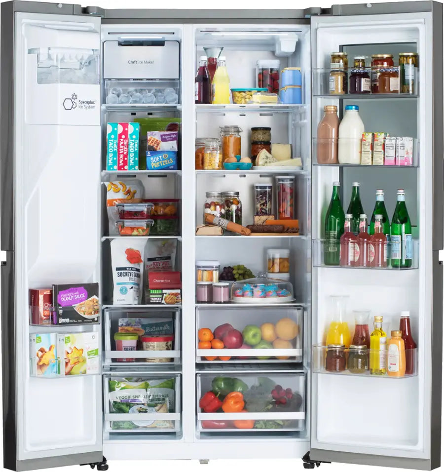 LG ENERGY STAR 27 cu. ft. Side by Side Refrigerator with Edge-to-Edge InstaView in Print Proof Stainless Steel - 22136SD337 - LRSOS2706S - Scratch & Dent (Moderate)