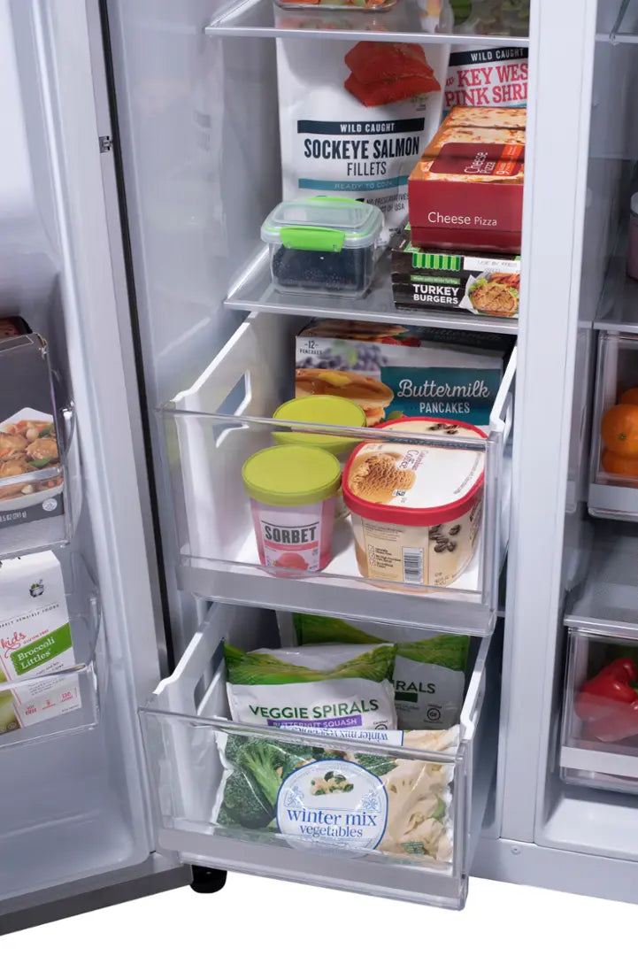 LG ENERGY STAR 27 cu. ft. Side by Side Refrigerator with Edge-to-Edge InstaView in Print Proof Stainless Steel - 22136SD337 - LRSOS2706S - Scratch & Dent (Moderate)