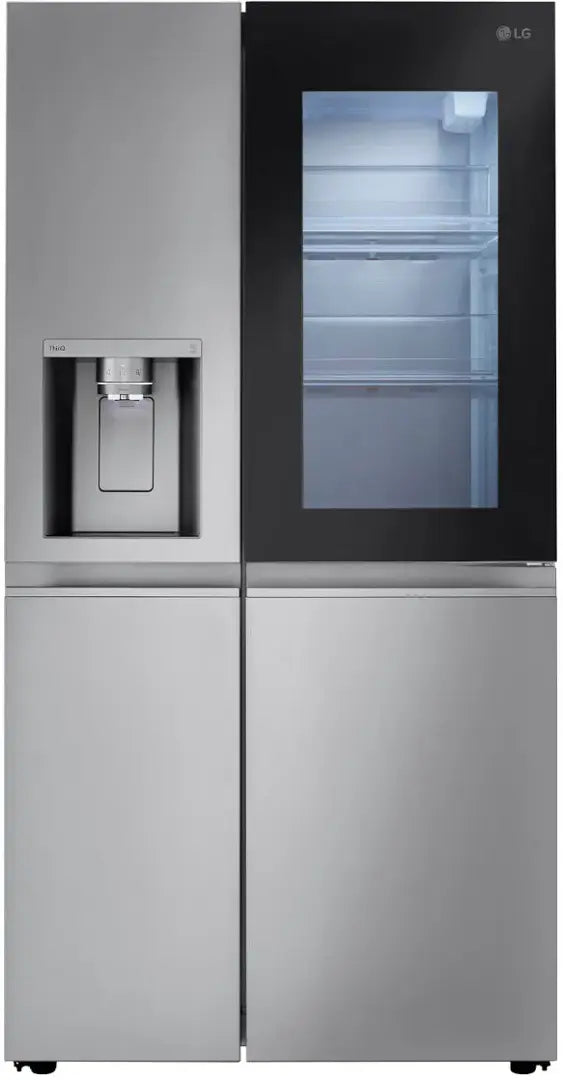 LG ENERGY STAR 27 cu. ft. Side by Side Refrigerator with Edge-to-Edge InstaView in Print Proof Stainless Steel - 22136SD337 - LRSOS2706S - Scratch & Dent (Moderate)