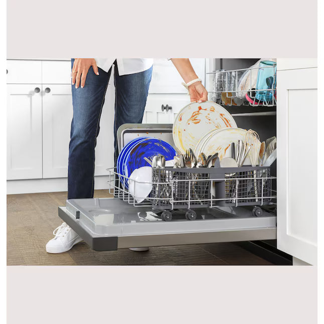 GE Dishwasher with Front Controls with Sanitize, Dry Boost, 55 dBA in White 25139SD783 - GDF450PGRBB - Open Box