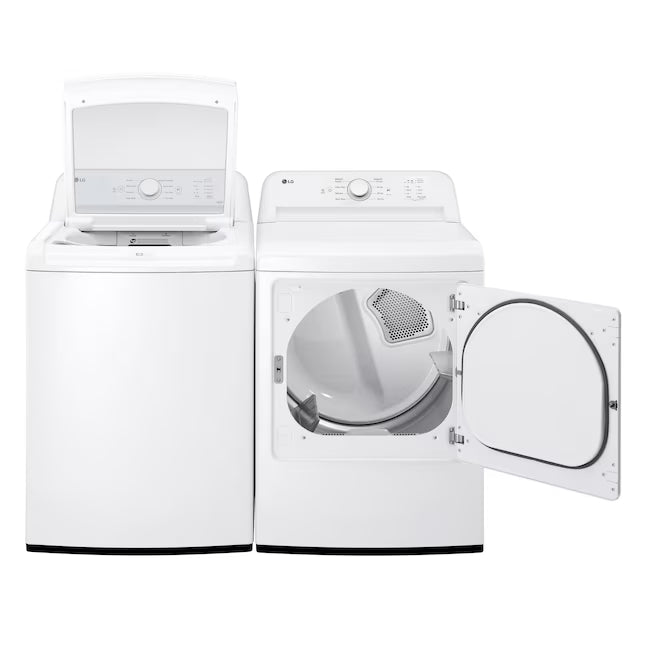 LG 4.3 cu. ft. Ultra Large Capacity Top Load Washer with 4-Way™ Agitator WT7005CW - Scratch & Dent (Minor) and LG 7.3 Cu. Ft. Electric Rear Control Ultra Large Capacity Dryer with Sensor Dry DLE6100W - Open Box