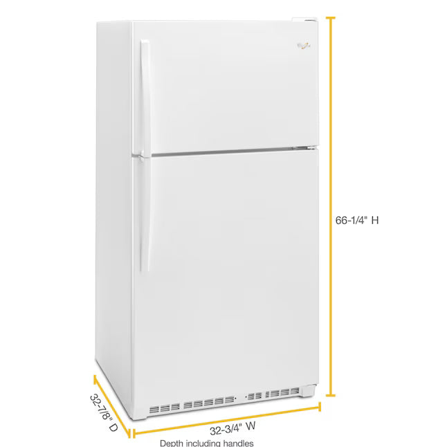 Whirlpool 33" Wide Top Freezer 20.5 cu ft Refrigerator with Ice Maker and Frameless Glass Shelves and Flexi-Slide Bin 22131SD92 - WRT311FZDW - Scratch & Dent (Minor)