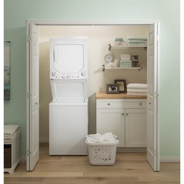 GE 24 in.  Spacemaker 2.3 cu. ft. Washer and 4.4 cu. ft. Gas Laundry Center with Stainless Steel Wash Basket GUD24GSSMWW - Scratch & Dent (Minor)