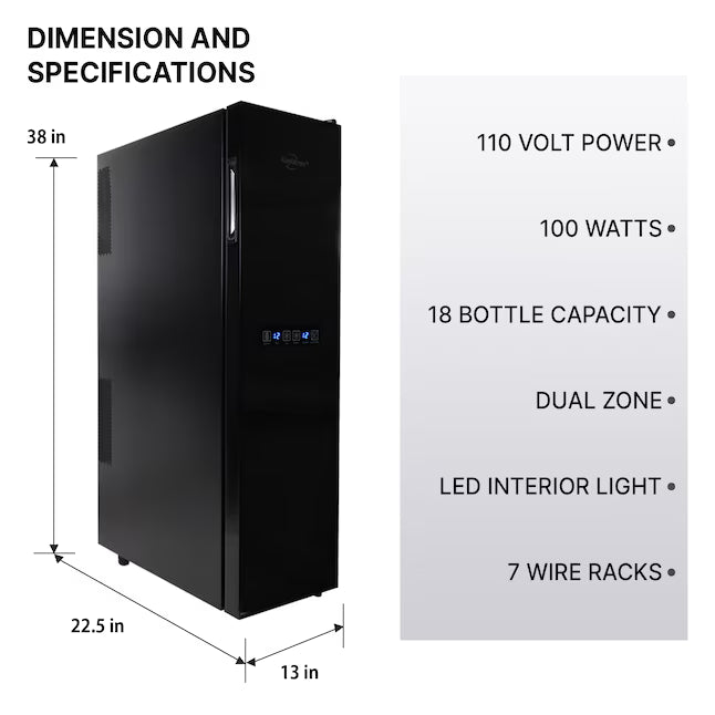 Koolatron 10-in W 18-Bottles Black Dual Zone Cooling Freestanding Indoor Wine Cooler 22142775 - WC18MG - Scratch & Dent (Minor)