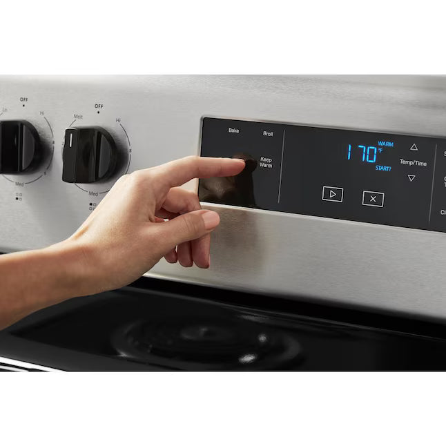 Whirlpool Stainless Steel 4.8 cu. ft. Electric Range with Keep Warm setting and Large Oven Window WFC150M0JS - Open Box