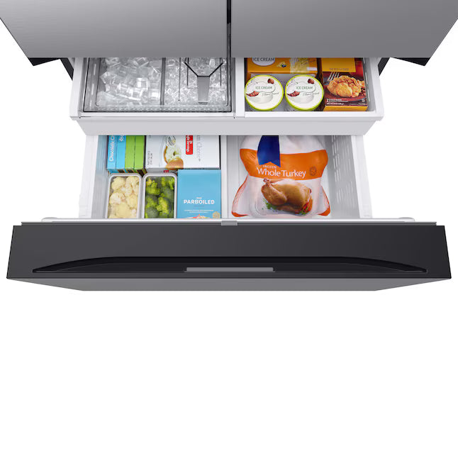 Samsung Bespoke Stainless Steel 3 Door French Door 30 Cu. Ft. Refrigerator with EZ Open Handle and Dual Ice Makers 22134SD242 - RF30BB6200QL - Scratch and Dent (Moderate)