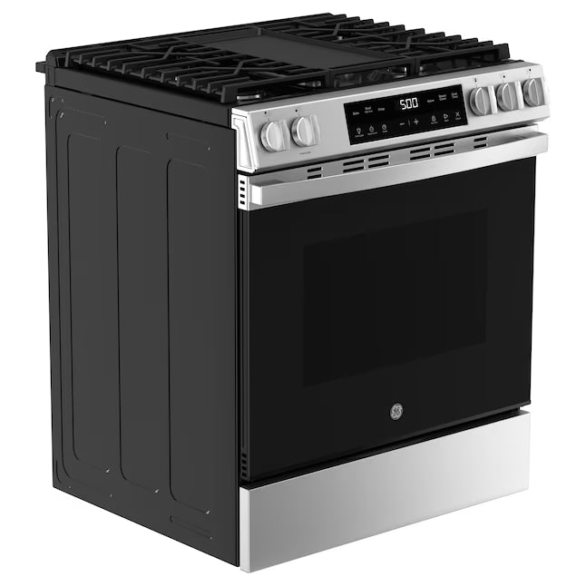 GE 30 in. 5-Burners Slide-In Gas Range in Stainless Steel with Crisp Mode GGS500SVSS - Scratch & Dent (Minor)