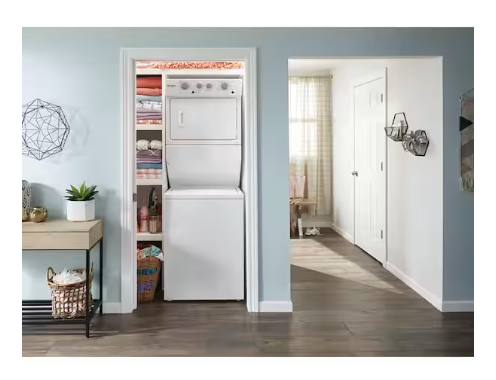 Whirlpool Long Vent Stacked 3.5 Cu. Ft. Laundry Center with 9 Wash Cycles, Auto Dry Technology, and Dual Action Agitator with Fabric Softener Dispenser WETLV27HW - Certified Refurbished