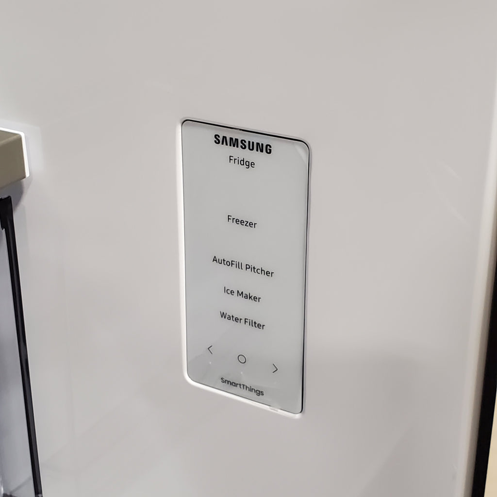 Samsung Bespoke White Glass 3 Door French Door 30 Cu. Ft. Refrigerator with Beverage Center 3SD878 - RF30BB660012 - Scratch & Dent (Minor)