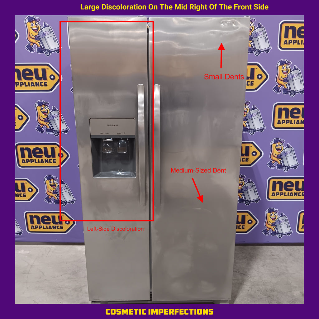 Pictures of Frigidaire 22 Cu. Ft. Counter-Depth Side-by-Side Refrigerator in Stainless Steel 20131SD192 - FRSC2333AS - Scratch & Dent (Major) - Neu Appliance Outlet - Discount Appliance Outlet in Austin, Tx