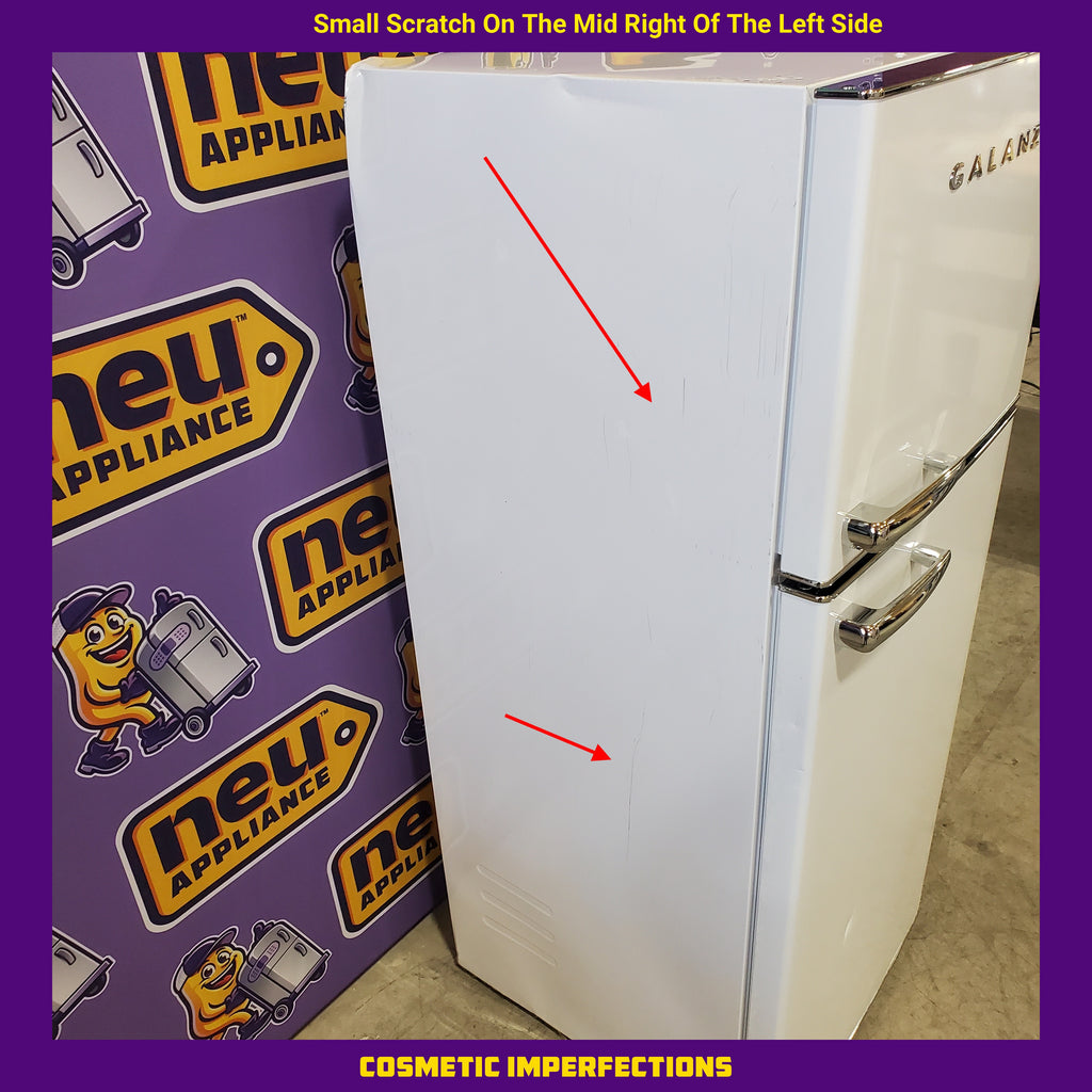 Pictures of Galanz 24 in. 10 cu. ft. Retro Top Freezer Refrigerator, Energy Star and Frost Free in Milkshake White GLR10TWEEFR - Scratch & Dent (Moderate) - Neu Appliance Outlet - Discount Appliance Outlet in Austin, Tx
