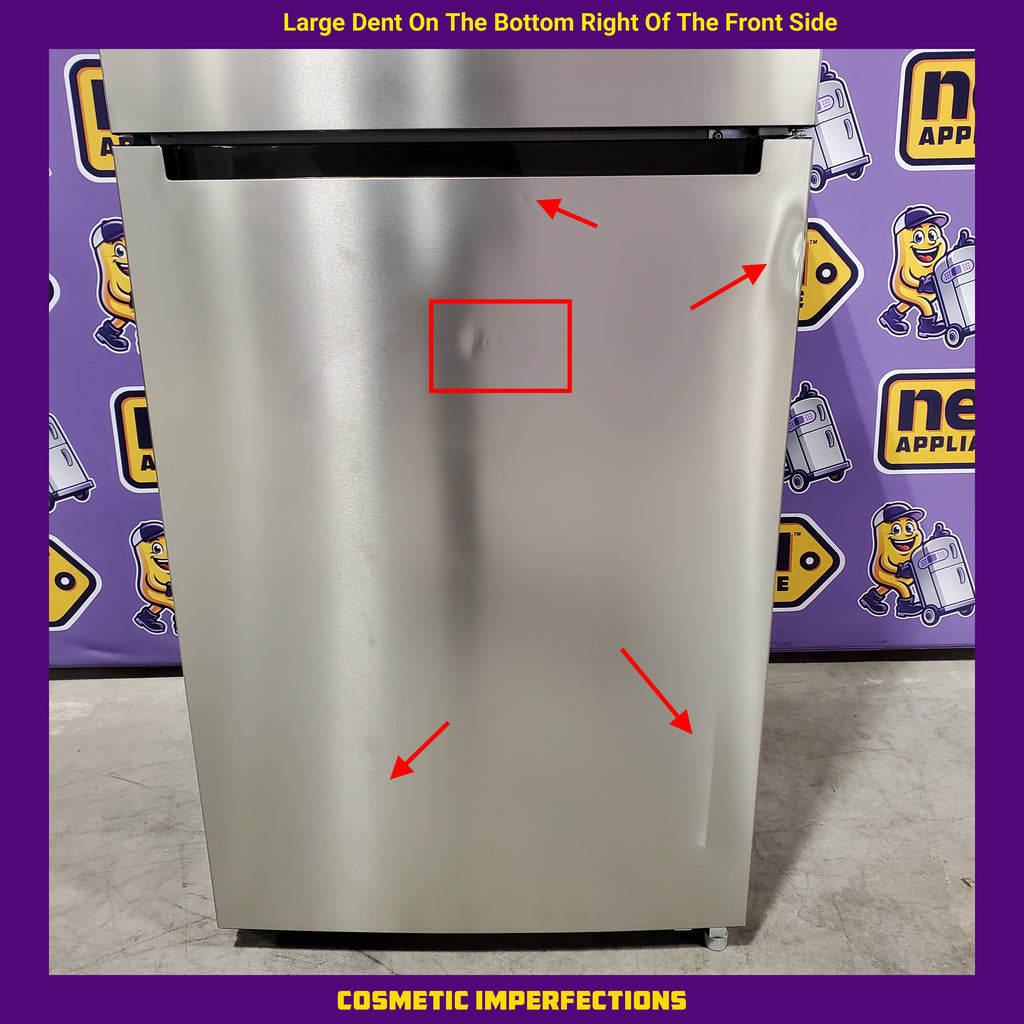 Pictures of Vissani 18.1 cu. ft. Top Freezer Refrigerator in Fingerprint Resistant Stainless Steel Look, Garage Ready 251312SD972 - MDTF18SSR5 - Scratch & Dent (Moderate) - Neu Appliance Outlet - Discount Appliance Outlet in Austin, Tx