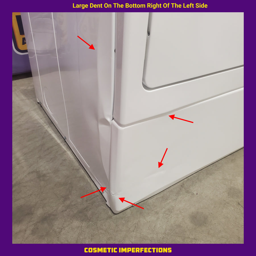 Speed Queen 27 Inch Electric Dryer with 7.0 Cu. Ft. Capacity, 4 Pre-Set Cycles, End of Cycle Indicator, Reversible Door, and Interior Light DC5003WE - Scratch & Dent (Moderate)