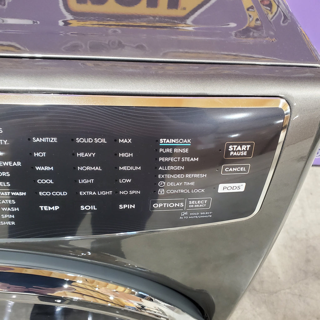 Electrolux Titanium Front Load 600 Series 4.5 Cu. Ft. Washer with Smartboost ELFW7637AT - Scratch & Dent (Minor) and Electrolux 8 cu. ft. vented Front Load Stackable 600 Series Electric Dryer with LuxCare Dry 16098 - ELFE7637AT - Scratch & Dent (Moderate)