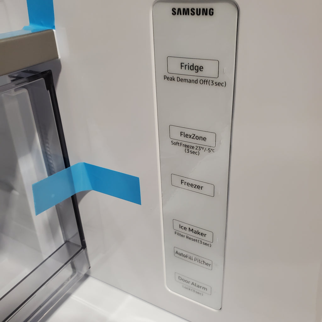 Pictures of Samsung Bespoke 29 cu ft. 4-Door Standard Depth French Door Smart Refrigerator with Beverage Center Auto Fill Pitcher and Dual Ice Maker with Ice Bites™ in White Glass 4SD408 - RF29BB86004MAA - Open Box - Neu Appliance Outlet - Discount Appliance Outlet in Austin, Tx