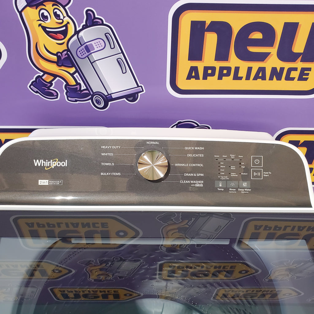 Pictures of 5.2–5.3 Cu. Ft. Whirlpool® Top Load Washer in White with Removable Agitator WTW6157PW - Open Box and 7.0 Cu. Ft. Whirlpool® Top Load Electric Dryer in White with Moisture Sensor WED6150PW - Open Box - Neu Appliance Outlet - Discount Appliance Outlet in Austin, Tx
