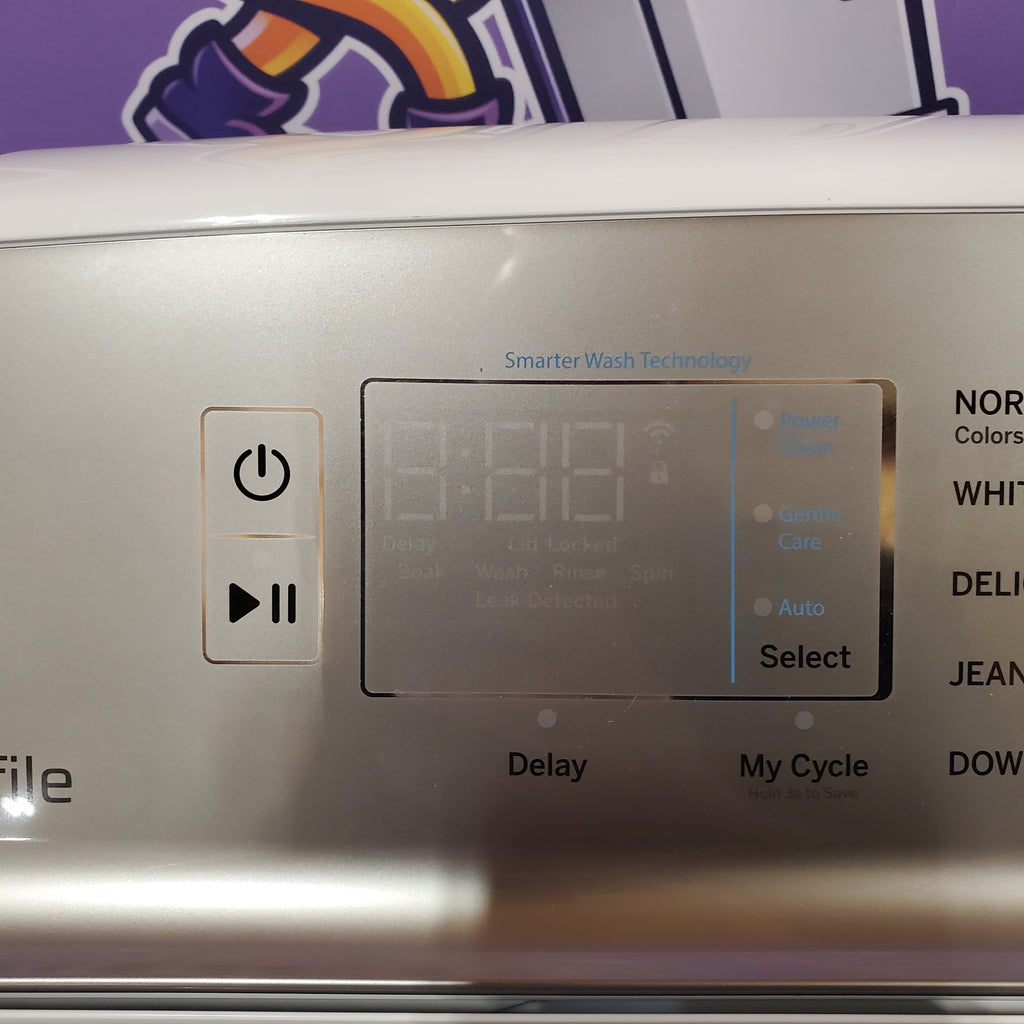 GE Profile 5.0 cu. ft. High-Efficiency Smart Top Load Washer in White with Microban Technology PTW600BSRWS - Scratch & Dent (Minor) and GE Profile 7.4 cu. ft. Capacity Electric Dryer with Sanitize Cycle and Sensor Dry 16052 - PTD60EBSRWS - New in Box