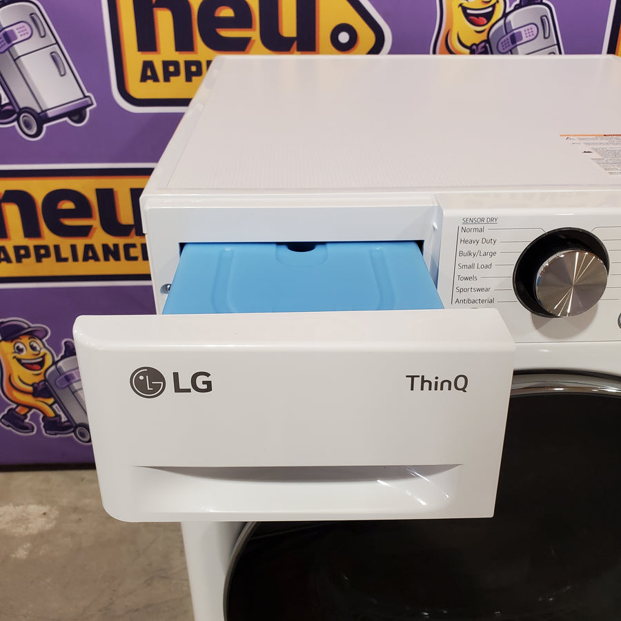 LG 2.4 cu.ft. Compact Front Load Washer with Built-In Intelligence WM1455HWA - Open Box and LG 4.2 cu.ft. Smart wi-fi Enabled Compact Front Load Dryer with Dual Inverter HeatPump™ Technology 16214 - DLHC1455W - Scratch & Dent (Minor)