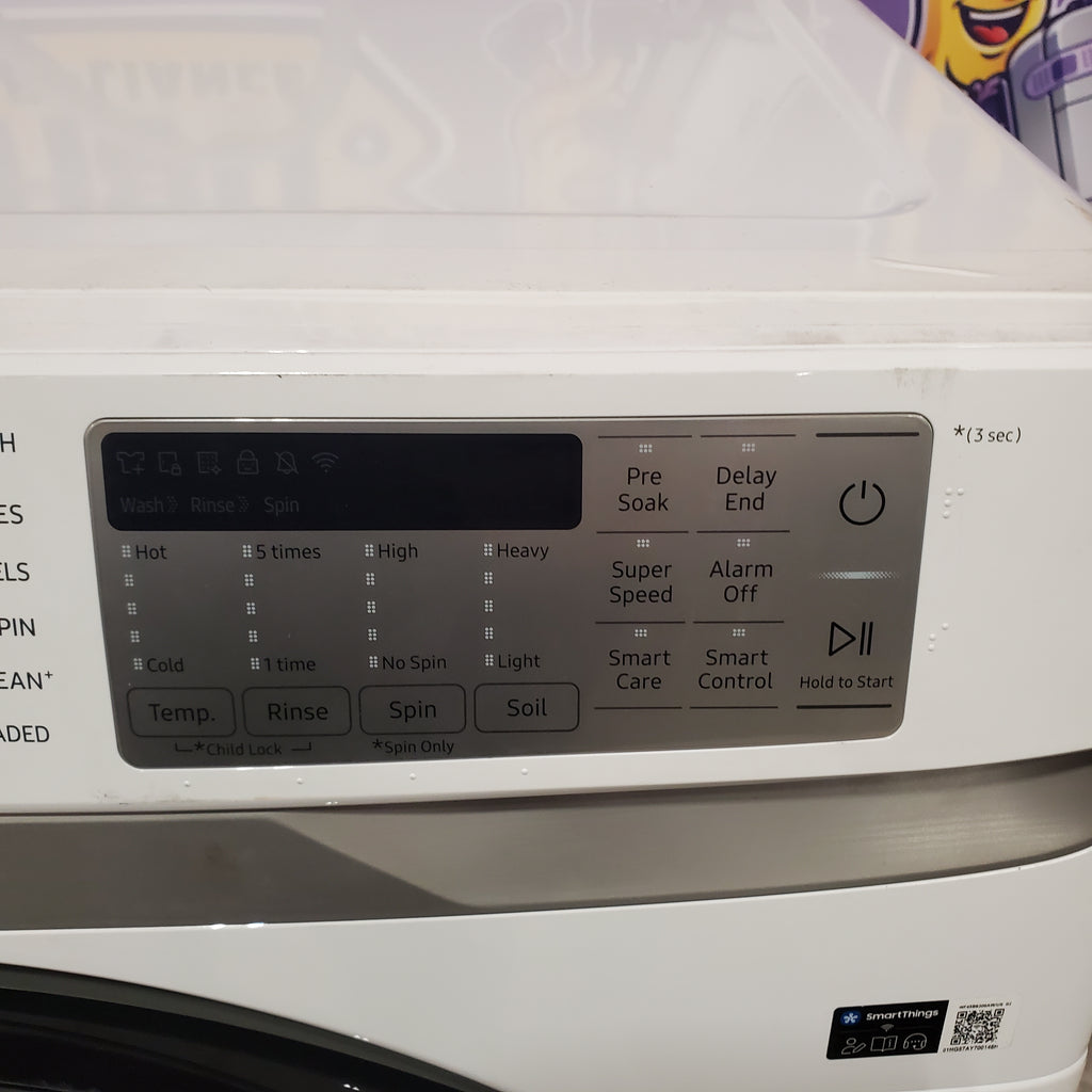 Samsung 4.5 cu. ft. Large Capacity Smart Front Load Washer with Super Speed Wash in White WF45B6300AW - Scratch & Dent (Minor) and Samsung 7.5 cu. ft. Smart Electric Dryer with Steam Sanitize+ in White 16064 - DVE45B6300W - Open Box