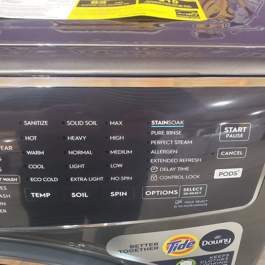 Electrolux Titanium Front Load 600 Series 4.5 Cu. Ft. Washer with Smartboost ELFW7637AT - Scratch & Dent (Minor) and Electrolux 8 cu. ft. vented Front Load Stackable 600 Series Electric Dryer in Titanium with LuxCare Dry 16032 - ELFE7637AT - New in Box