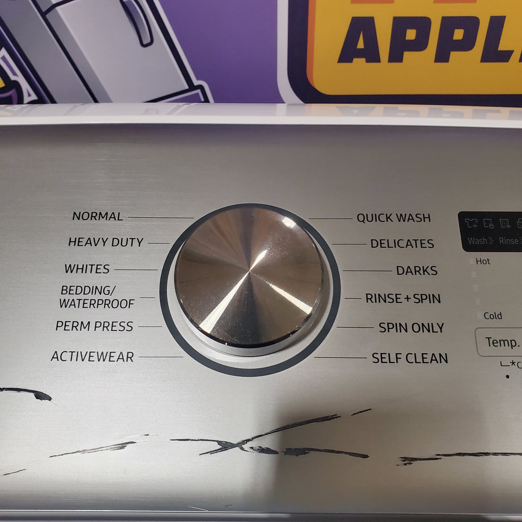 Pictures of Samsung White Top Load 5.0 Cu. Ft. Washer with Active Water Jet WA50R5200AW - Certified Refurbished and Samsung White Electric 7.4 Cu. Ft. Dryer with Sensor Dry DVE50R5200W - Scratch and Dent (Minor) - Neu Appliance Outlet - Discount Appliance Outlet in Austin, Tx