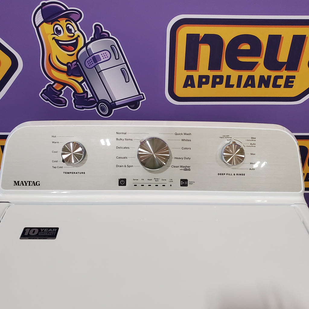 Pictures of Maytag 4.5 cu. ft. Capacity Top Load Washer with Power™ Agitator and Deep Fill MVW4505MW - Open Box and Maytag 7.0 cu. ft. Capacity Top Load Electric Wrinkle Prevent Dryer MED4500MW - Scratch & Dent (Minor) - Neu Appliance Outlet - Discount Appliance Outlet in Austin, Tx