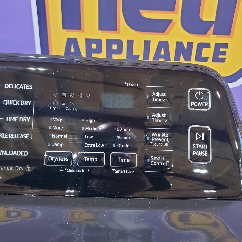 Samsung 5.0 cu. ft. Capacity Top Load Washer with Active WaterJet in Brushed Black WA50R5200AV - Certified Refurbished and Samsung Brushed Black 7.4 cu. ft. Smart Electric Dryer with Sensor Dry 16114 - DVE47CG3500V - New in Box