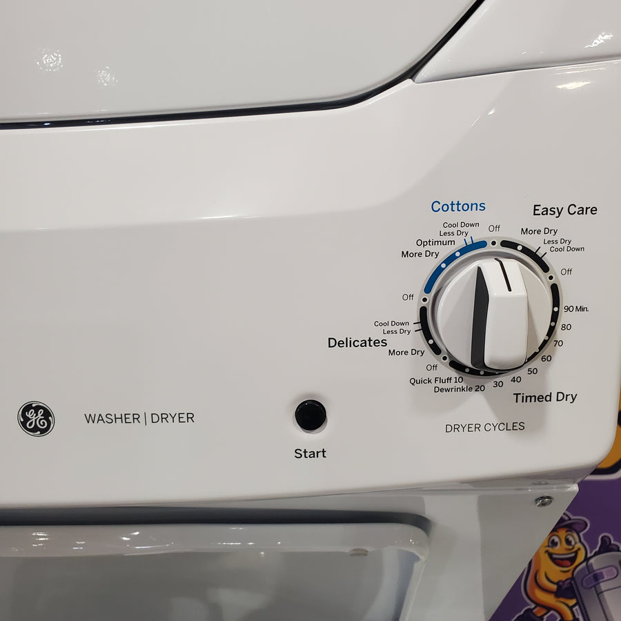 GE Unitized Spacemaker® 3.8 cu. ft. Capacity Washer with Stainless Steel Basket and 5.9 cu. ft. Capacity Electric Dryer 1CR000150 - GUD27ESSMWW - Scratch & Dent (Minor)