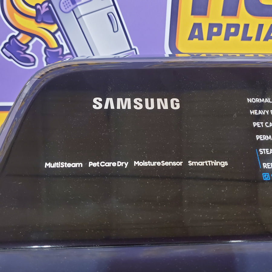 Samsung Stainless Steel 5.0 Cu. Ft. Washer with SuperSpeed and Active WaterJet WA50R5400AV - Certified Refurbished and Samsung Electric 7.4 Cu. Ft. Dryer with PetCare Dry and Steam Sanitize+ DVE54CG7150D - Scratch and Dent (Moderate)