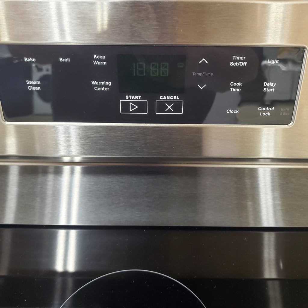 Pictures of Maytag Stainless Steel 30-Inch Wide 5.3 cu. ft. Electric Range With Steam Clean and Edge-to-Edge Ceramic Glass Cooktop MFES4030RS - Scratch & Dent - Minor - Neu Appliance Outlet - Discount Appliance Outlet in Austin, Tx