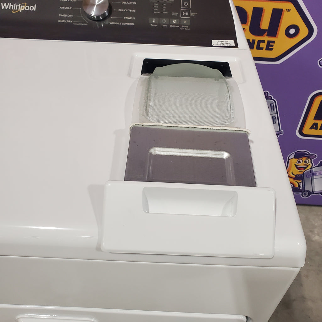 Whirlpool High Efficiency Agitator Large Top-Load Washer in White WTW5105HW - Scratch & Dent (Minor) and Whirlpool 7.0 cu. ft. Electric Dryer with Hamper Door 16118 - WED5010LW - Open Box