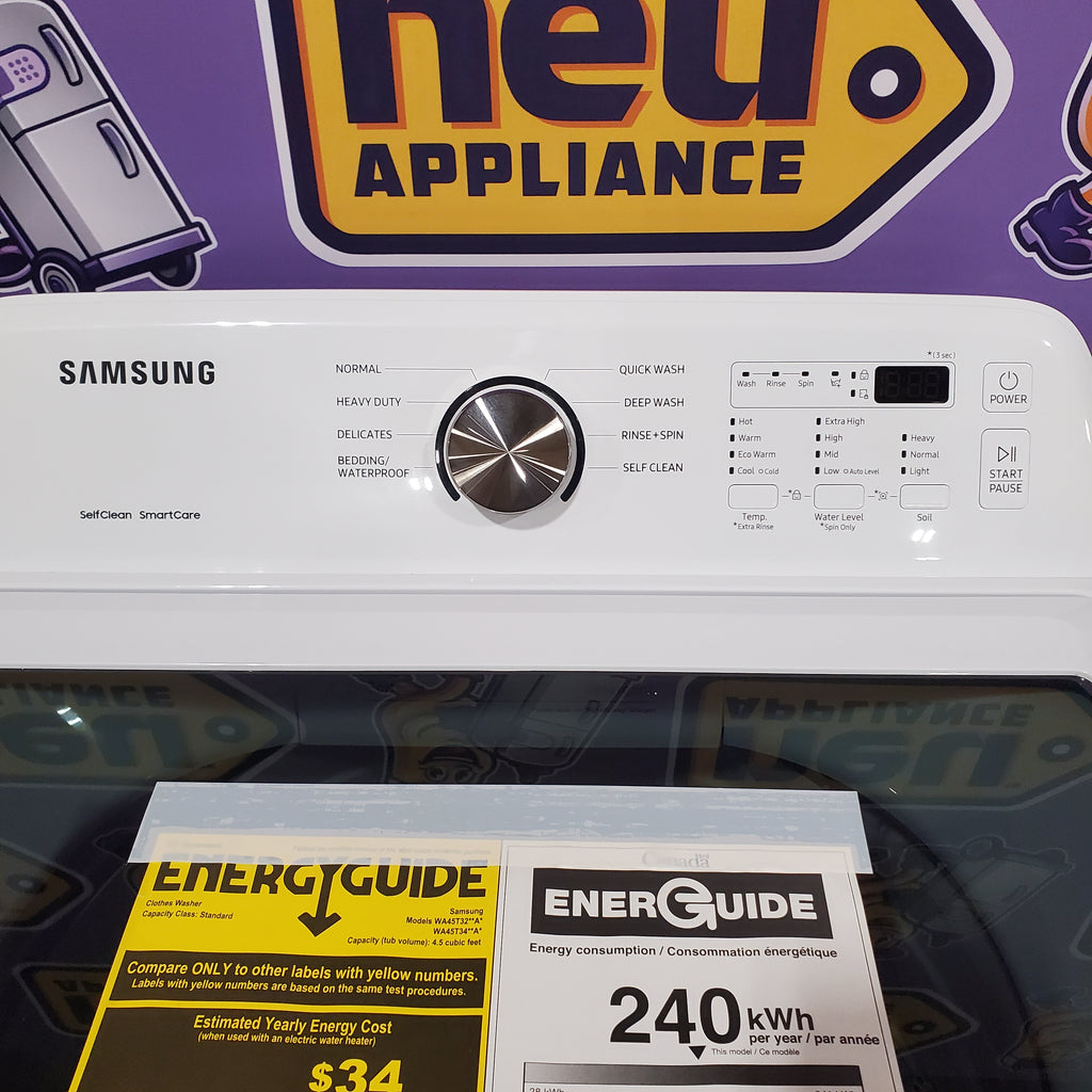 Pictures of Samsung 4.5 cu. ft. Top Load Washer with Vibration Reduction Technology+ in White WA45T3200AW - Scratch & Dent (Minor) and Samsung 7.2 cu. ft. Electric Dryer with Sensor Dry in White 16127 - DVE45T3200W - Open Box - Neu Appliance Outlet - Discount Appliance Outlet in Austin, Tx
