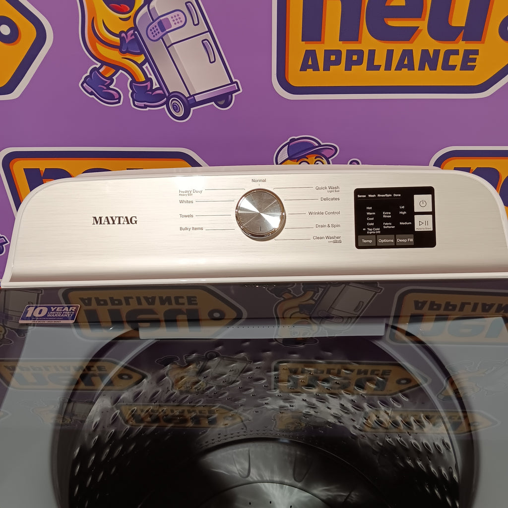 Pictures of Maytag Top Load 4.8 cu ft Washer with Deep Fill and Slow-Close Glass Lid MVW6200KW - Scratch & Dent (Minor) and Maytag 7.0 cu ft Electric Dryer with Moisture Sensing and Quick Dry Cycle 16170 - MED6200KW - Scratch & Dent (Minor) - Neu Appliance Outlet - Discount Appliance Outlet in Austin, Tx