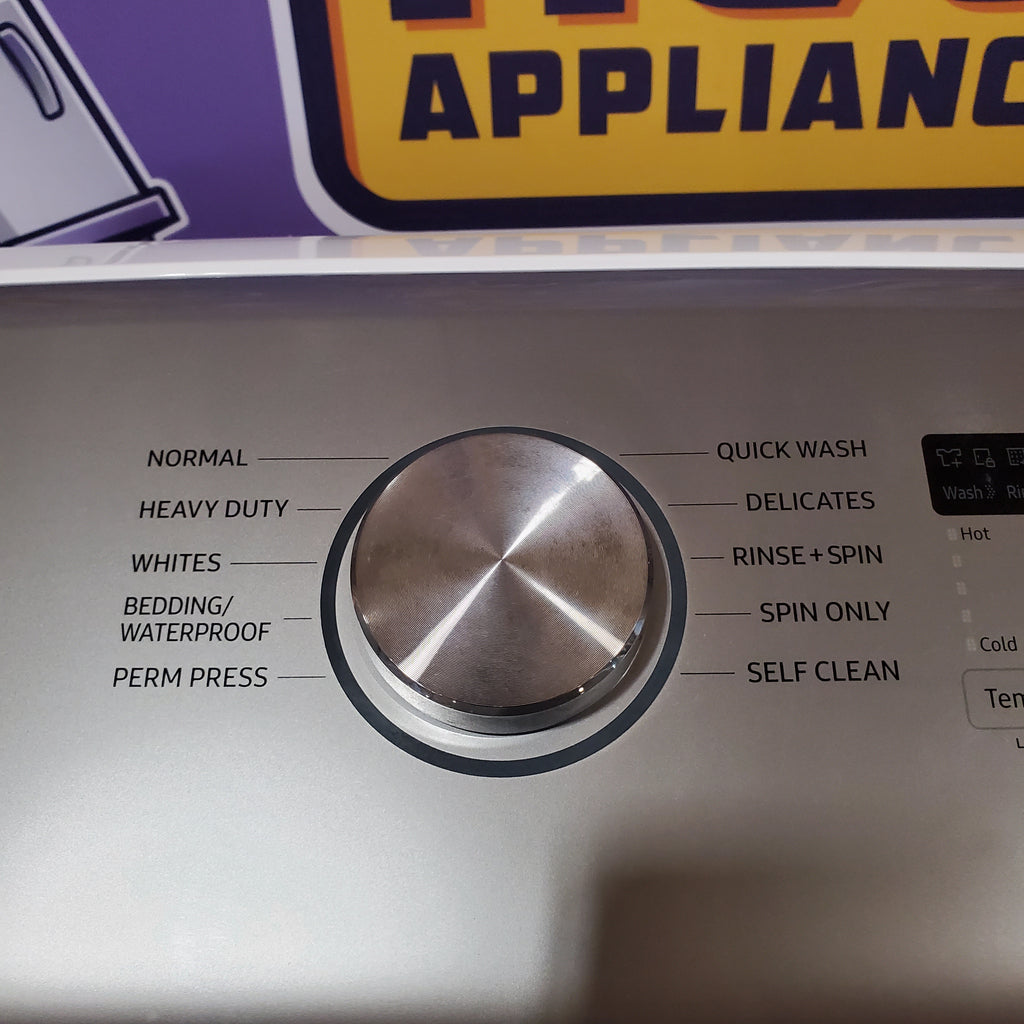 Samsung 5.0 cu. ft. Top Load Washing Machine with Active Water Jet 1CR04014 - WA50R5200AW - Certified Refurbished and Samsung White Smart Electric 7.4 Cu. Ft. Dryer with Sensor Dry and Steam Sanitize+ 16106 - DVE52A5500W - Scratch & Dent (Minor)