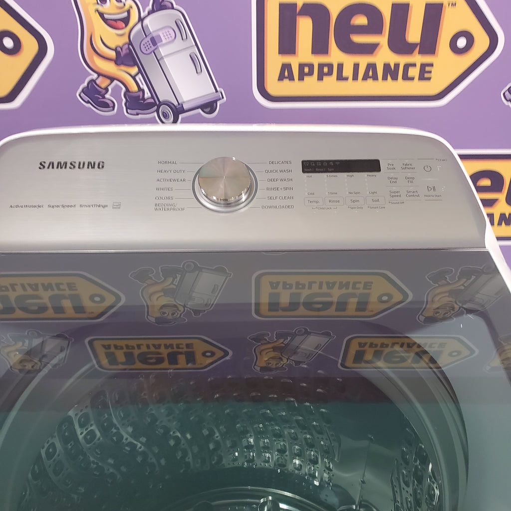 Pictures of 5.2 cu. ft. Samsung Large Capacity Smart Top Load Washer with Super Speed Wash in White and 7.4-cu ft Electric Dryer with Sensor Dry(White) - Neu Appliance Outlet - Discount Appliance Outlet in Austin, Tx