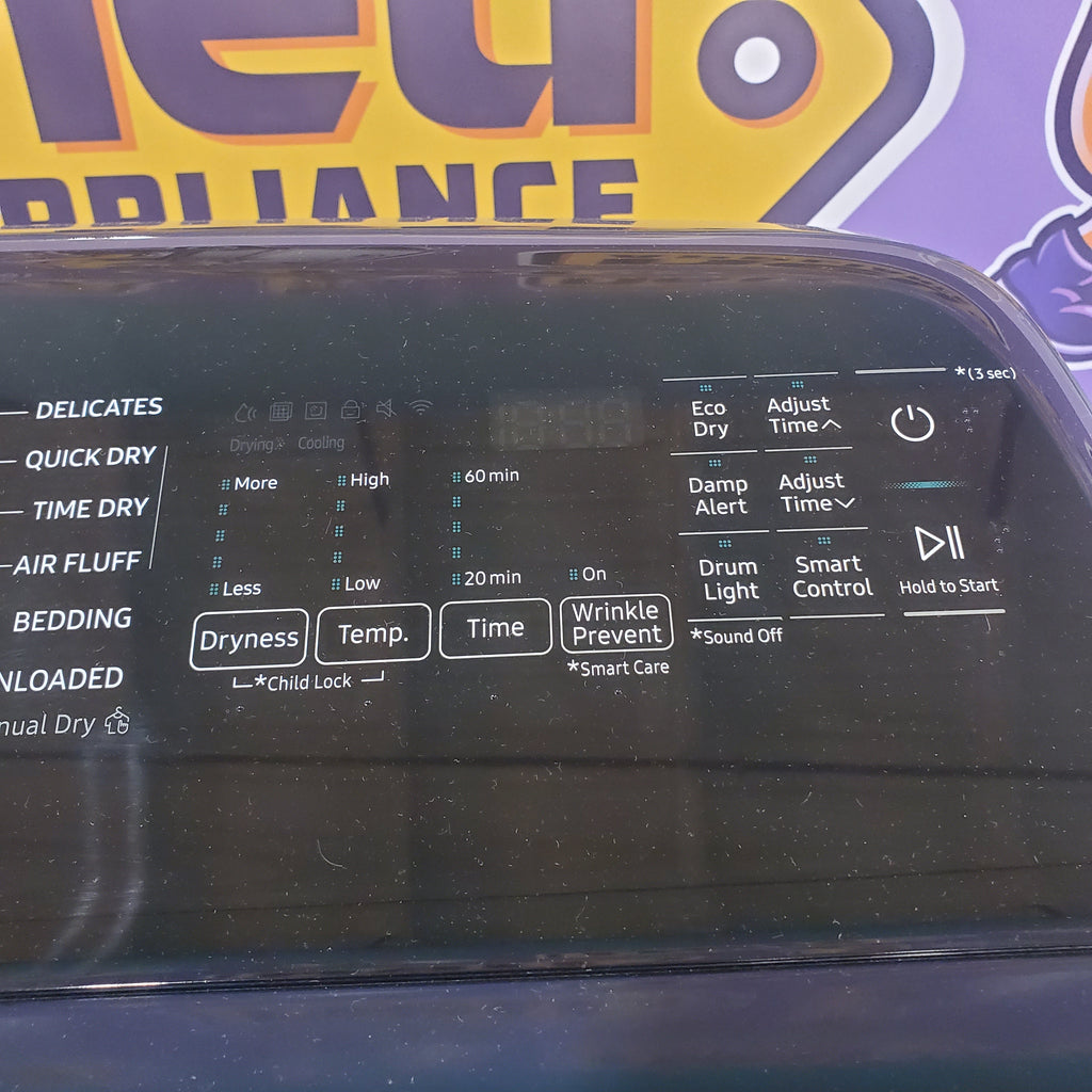 Pictures of Samsung Black Stainless Steel 5.0 Cu. Ft. Washer with SuperSpeed and Active WaterJet WA50R5400AV - Certified Refurbished and Samsung Brushed Navy Electric 7.4 Cu. Ft. Dryer with PetCare Dry and Steam Sanitize+ DVE54CG7150D - Scratch and Dent (Minor) - Neu Appliance Outlet - Discount Appliance Outlet in Austin, Tx