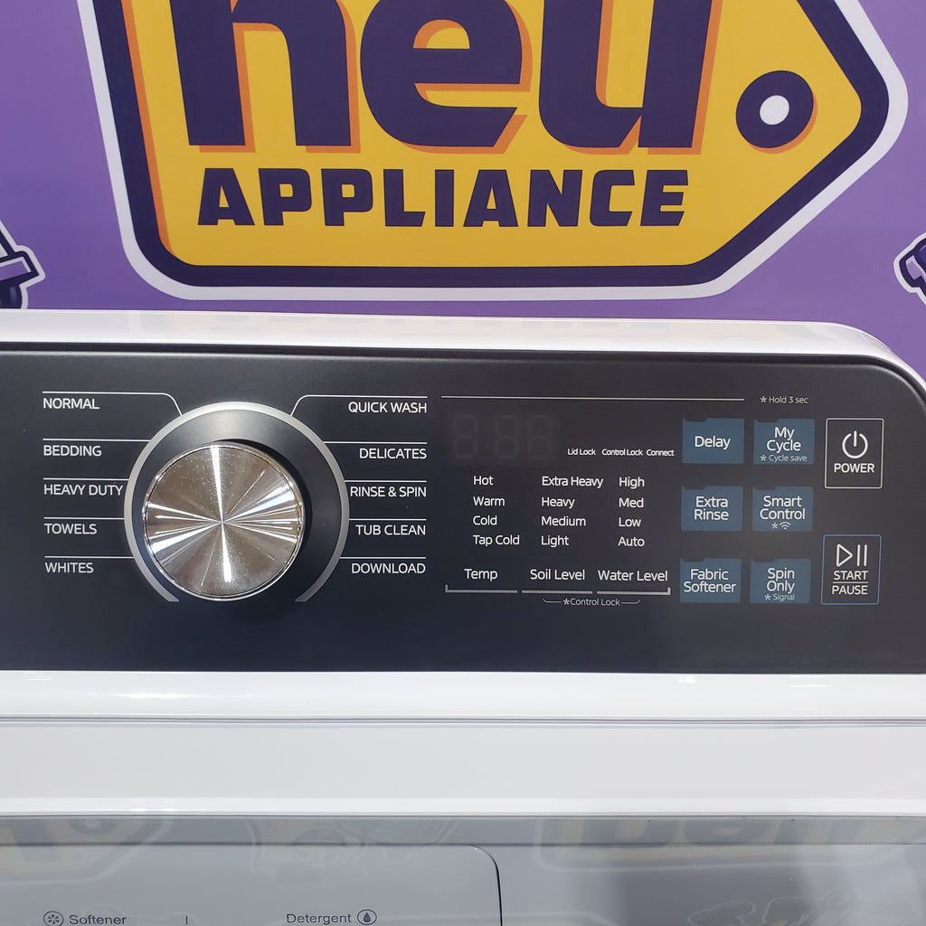 Pictures of Midea 4.5 cu. ft. Smart Top Load Washer with Wave-Impeller in White MLV45N3BWW - Scratch & Dent (Moderate) and Midea 7 cu. ft. Smart Electric Tumble Dryer with Sensor Dry MLTE45N4BWW - Scratch & Dent (Minor) - Neu Appliance Outlet - Discount Appliance Outlet in Austin, Tx