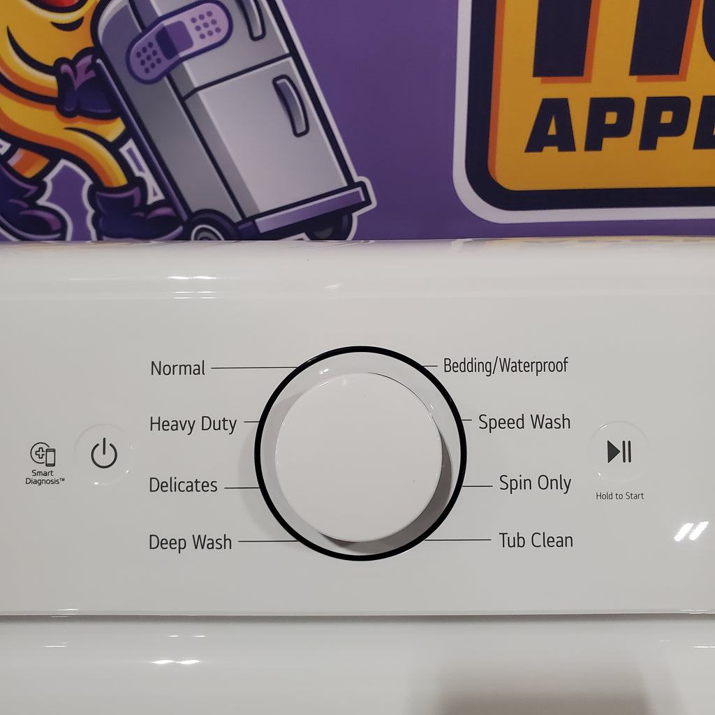Pictures of LG White Top Load 4.1 Cu. Ft. Washer with TurboDrum Technology WT6105CW - Scratch & Dent (Minor) and LG 7.3 Cu. Ft. Electric Rear Control Ultra Large Capacity Dryer in White with Sensor Dry DLE6100W - Open Box - Neu Appliance Outlet - Discount Appliance Outlet in Austin, Tx