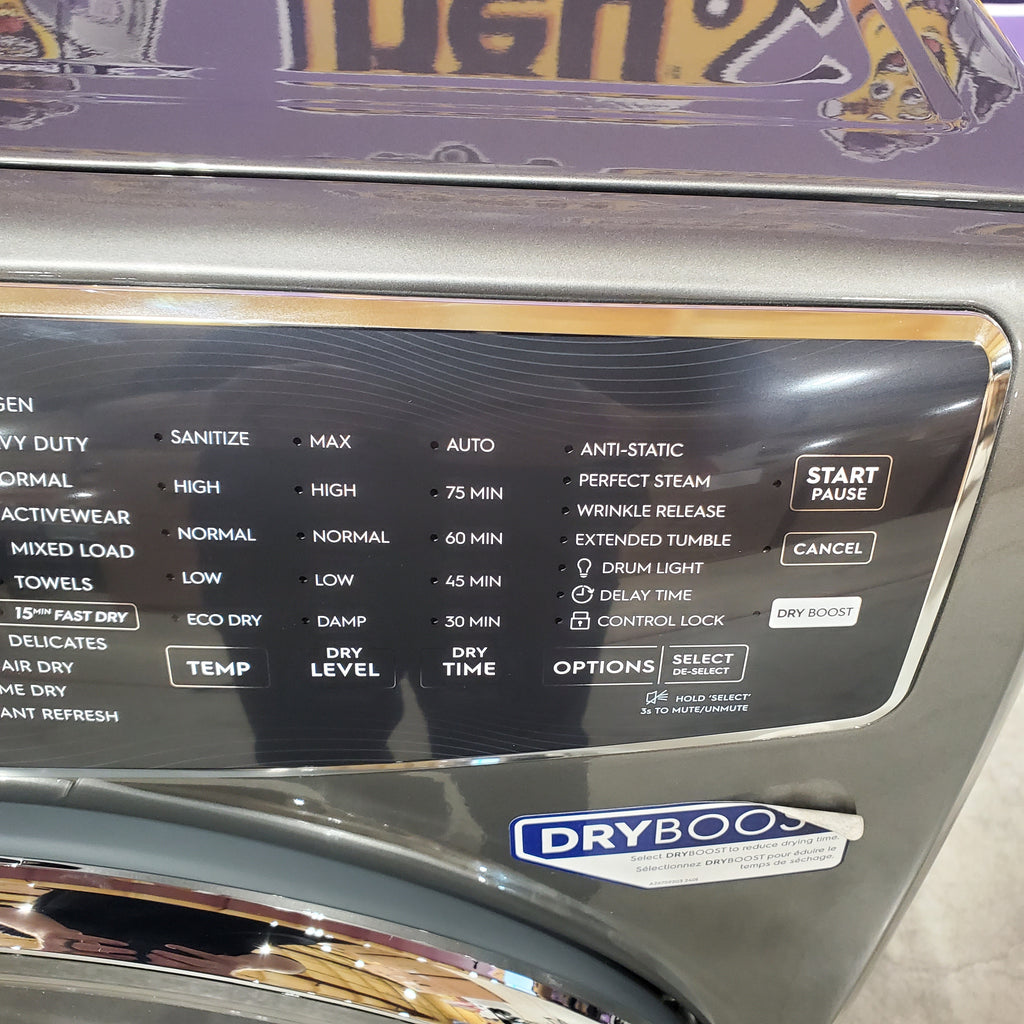 Electrolux Titanium Front Load 600 Series 4.5 Cu. Ft. Washer with Smartboost ELFW7637AT - Scratch & Dent (Minor) and Electrolux 8 cu. ft. vented Front Load Stackable 600 Series Electric Dryer with LuxCare Dry 16098 - ELFE7637AT - Scratch & Dent (Moderate)